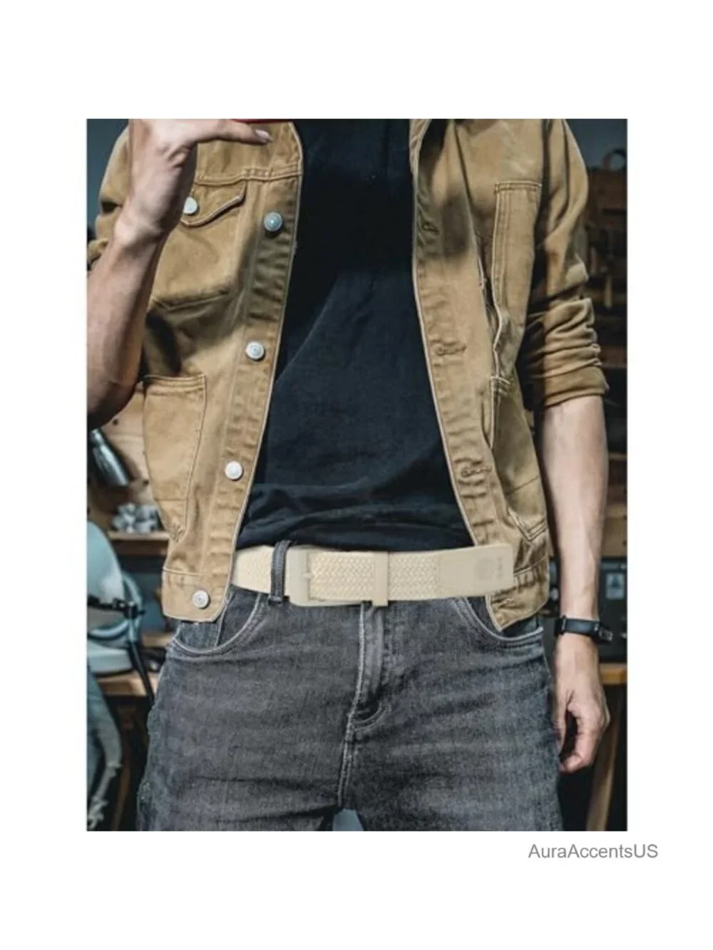 Men's Stretch Golf Belt Braided Elastic Polyester Blend Buckle Casual